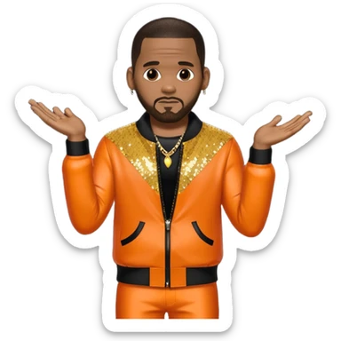 R. Kelly with dark brown hair, orange sequin outfit sticker