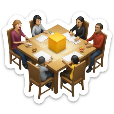 6 people sitting either side of a square table sticker