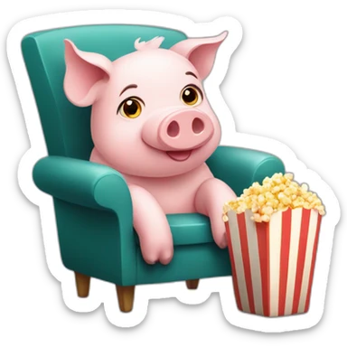 Cute pig sitting on a chair with popcorn sticker