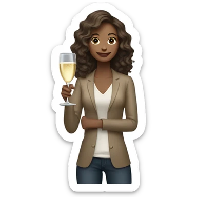 “Create an emoji of a woman with medium-toned skin, long wavy hair, holding a glass of champagne.” sticker