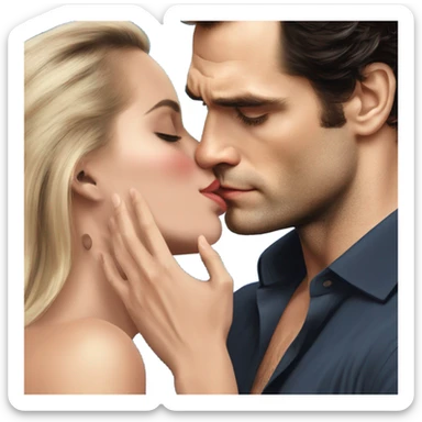 realistic photo of Henry Cavill kissing a beautiful female model while touching her cheek sticker