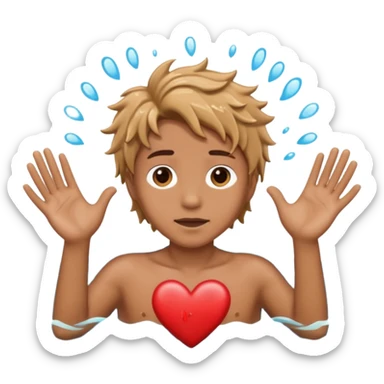 Persong drowning in the ocean and creting a heart with his hands sticker