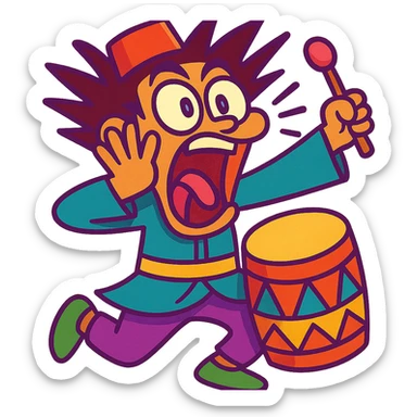 Tung Tung sahur brainrot, exaggerated reaction, colorful, energetic, cartoon style sticker