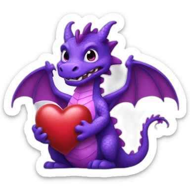 purple dragon holding a heart sticker