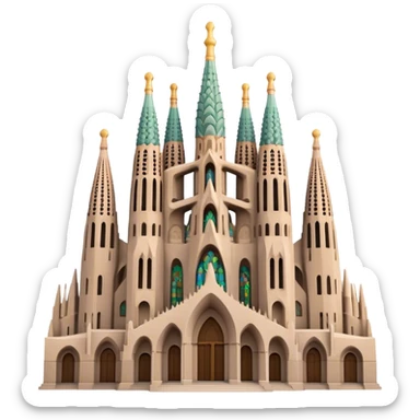 Cinematic Realistic Sagrada Fam√≠lia Landmark Emoji, depicted with the intricate, soaring architecture of the basilica rendered with detailed textures and dramatic, ethereal lighting. sticker