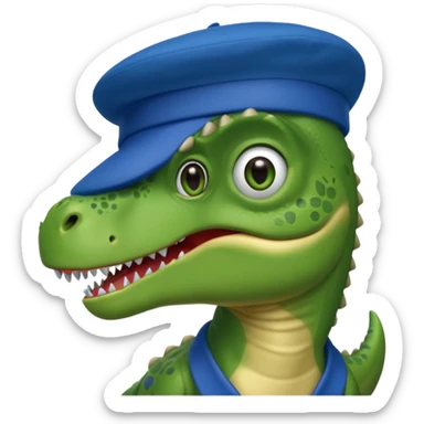 Let’s do a cute green T Rex dinosaur with a blue beret hat French  sticker