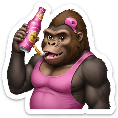 Very Buff gorilla drinking pink beer  sticker