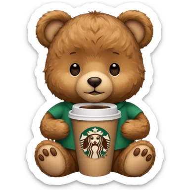 teddy bear with one cup of starbucks coffee sticker