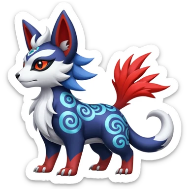 Shiny colorful Oriental painted marked patterned Asian beautiful elegant extravagant extraordinary Litten-Absol-Electrike-Zangoose-fusion sticker
