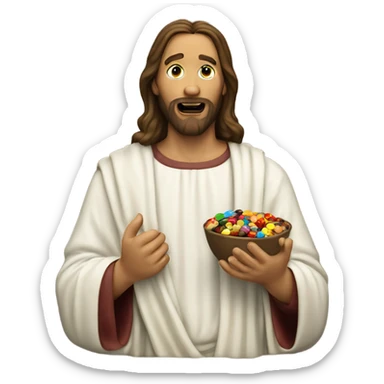 Jesus eating M&Ms  sticker