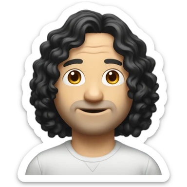 tim robinson with shoulder length curly black hair, wide triangular shape sticker