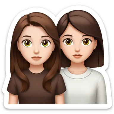2 girls, one with dark brown hair and hazel green eyes and white skin, and the other with light brown skin, chocolate brown hair and brown eyes  sticker