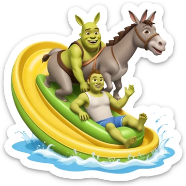 Shrek and donkey on a water slide sticker
