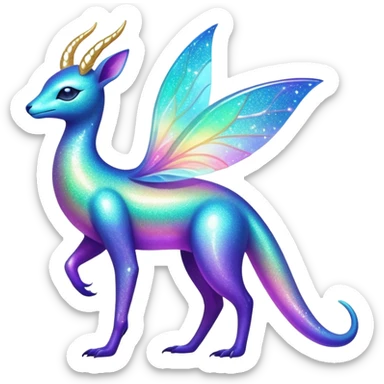 Shiny Exotic Colorful Neon-colored Glittery Ethereal Sparkly Iridescent Amaura-Aurorus-Fakémon-hybrid-creature (full body)  sticker