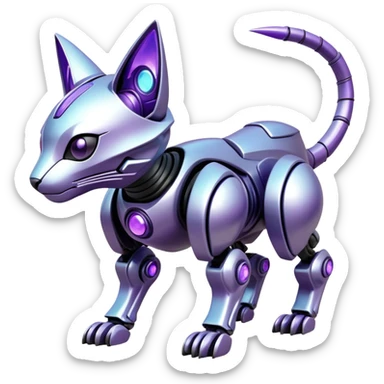  exotic iridescent silver and purple cyber-Protogen-Fakémon-Pokémon-Vernid-robot-feline-creature sticker