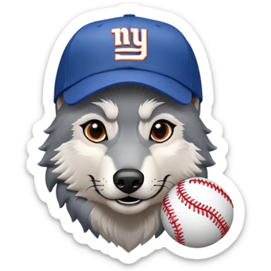 A gray wolf in a New York giants ball cap  sticker