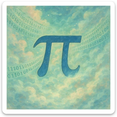  combine the π (pi) math symbol, binary code, and digital mist emerging from it. sticker