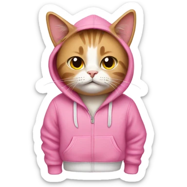 Cat wearing a pink hoodie sticker