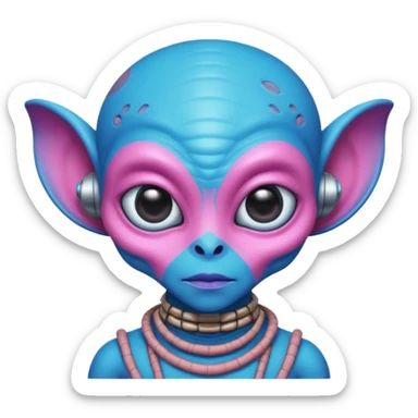 alien living in desert, dressed like a desert alien, pink/blue colorful, accessories, just face  sticker