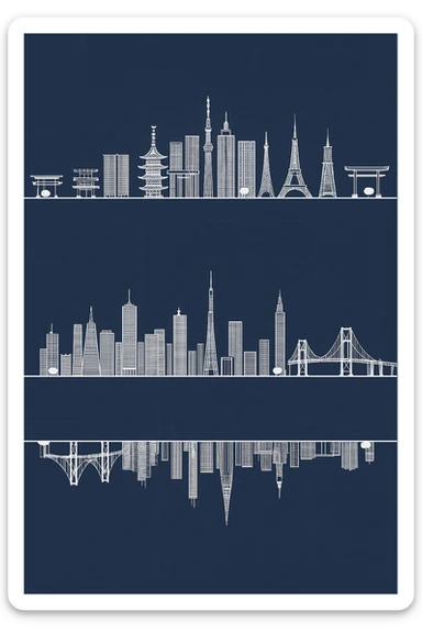turn the san francisco skyline upside down and place it directly below the tokyo skyline sticker