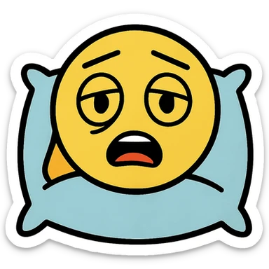 Add a soft pillow under the tired yellow face, keep the background transparent. sticker