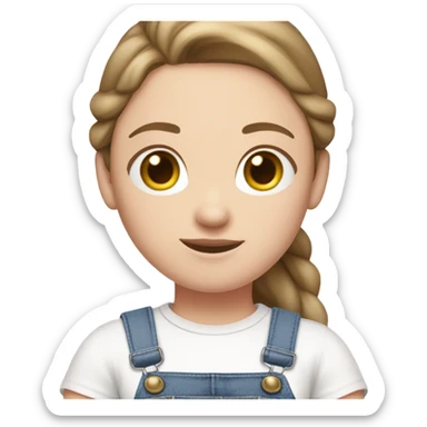 A pale skin white woman with brown hair in pony tail wearing white headband, pink t shirt and overalls  sticker