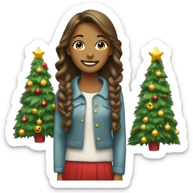 A young women and a decorated Christmas tree  sticker