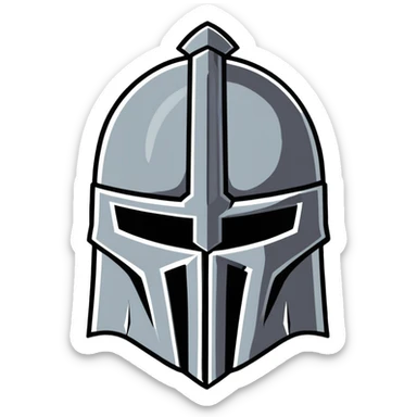 Battle-worn crusader helmet with light rust and historical details sticker