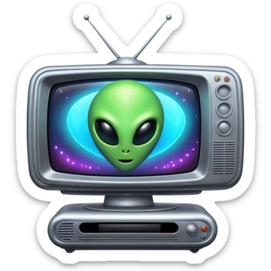 Alien spaceship beaming up a tv sticker