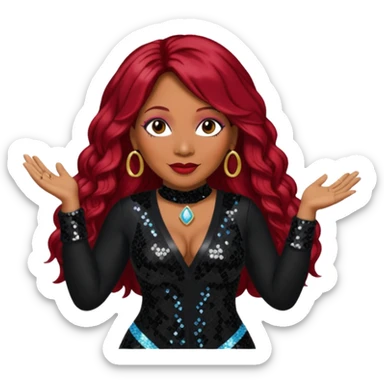 Traci Braxton with long dark red hair, black sequin outfit sticker