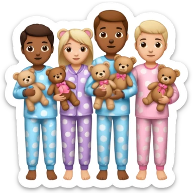 people wearing pajamas and holding a teddy bear sticker