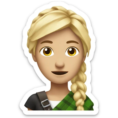A blonde woman in a kilt with holes because she is poor sticker