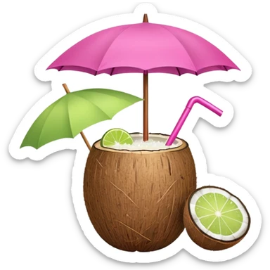 coconut drink with pink umbrella sticker