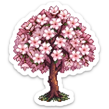pixel art style Japanese cherry blossom tree full bloom sticker