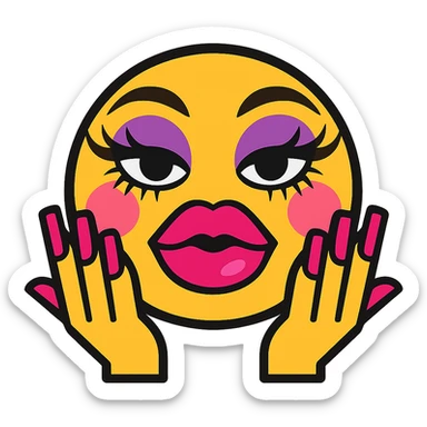 glamorous emoji with fake nails, long lashes, big lips, and full makeup sticker