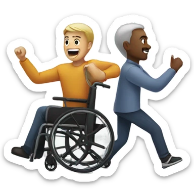 Man in wheelchair chasing another person  sticker