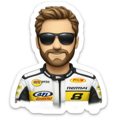 homem com barba roupa de piloto de moto gp sticker