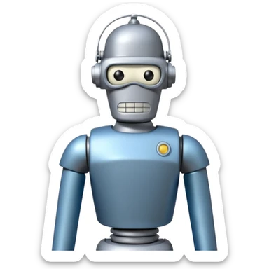 Bender from Futurama looking at the camera from back, wearing a t-shirt sticker
