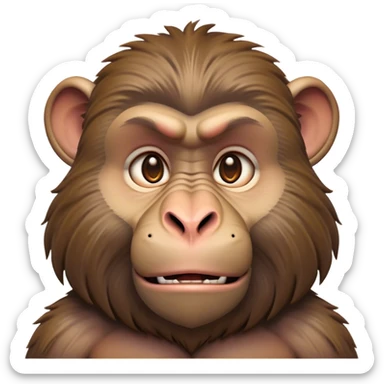 Cinematic Noble Baboon Portrait Emoji, Poised and regal, with a robust, muscular build and a richly textured Fur of earthy browns, deep-set soulful eyes with a mischievous glint, Simplified yet sharp and sophisticated features, highly detailed, glowing with a warm, dignified glow, high shine, intelligent and bold, stylized with an air of untamed urban majesty, focused and attentive, soft glowing outline, capturing the essence of a watchful and confident primate, so majestic it feels as though it could stride out of the screen with effortless authority! sticker