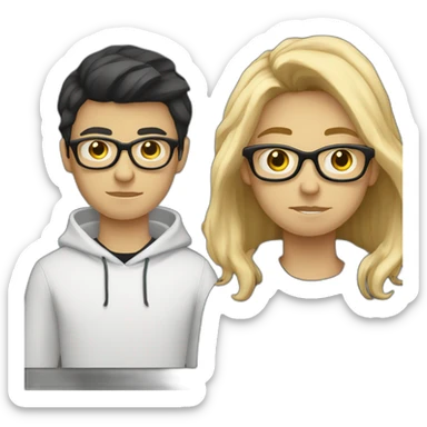 thin white teenager with blond hair.  He is cross-eyed and wears black glasses.  he has a triangular shaped head.  he is also wearing a white sweater.  he has dark eyes and a long face sticker