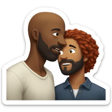 Man with red hair kisses black man with beard and short dread locks sticker