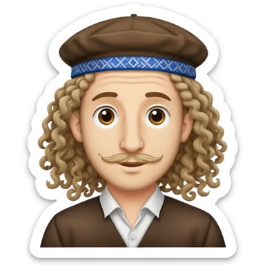yarmulke, two long curly hair strands, big nose sticker
