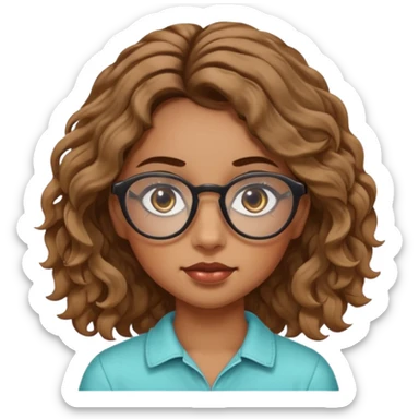 girl with wavy hair, almond shaped eyes, birthmark near her eye, tan, with swag, and glasses sticker