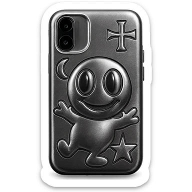 pink and black gothic phone case, big eyes, smiling, playful, cartoonish, gothic symbols sticker