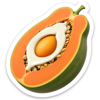 half a papaya filled with yogurt granola and honey sticker