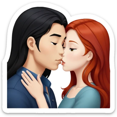 long hair asian boy kisses redhead white girl  sticker