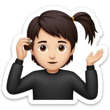 Emoji iPhone seorang pria dengan rambut hitam, dengan poni, mengenakan atasan jas berwarna coklat kehijauan , mata gelap  sticker