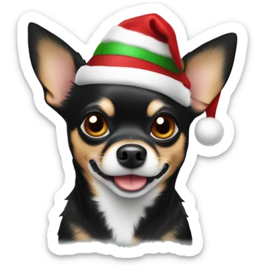 Chihuahua black dog with a Christmas hat sticker