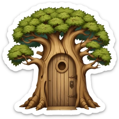 large and old tree with door sticker