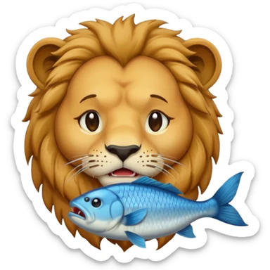  A lion eating a fish, feeling sad, cry, portrait, bust up sticker